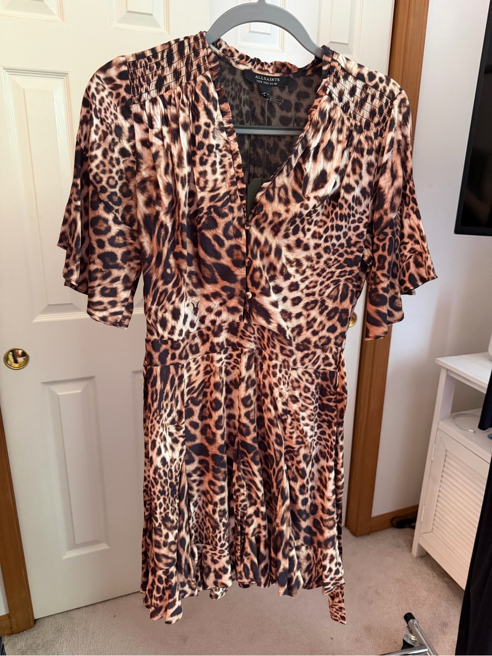 All Saints Leopard-Print Mini Dress in Brown and Black